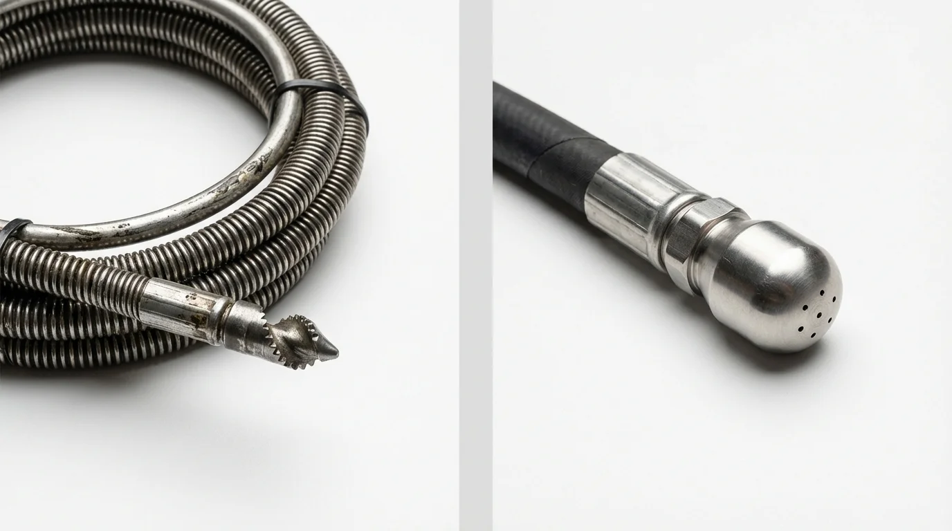 Drain snake cable and hydro jetting nozzle used for drain cleaning in Mercedes, TX