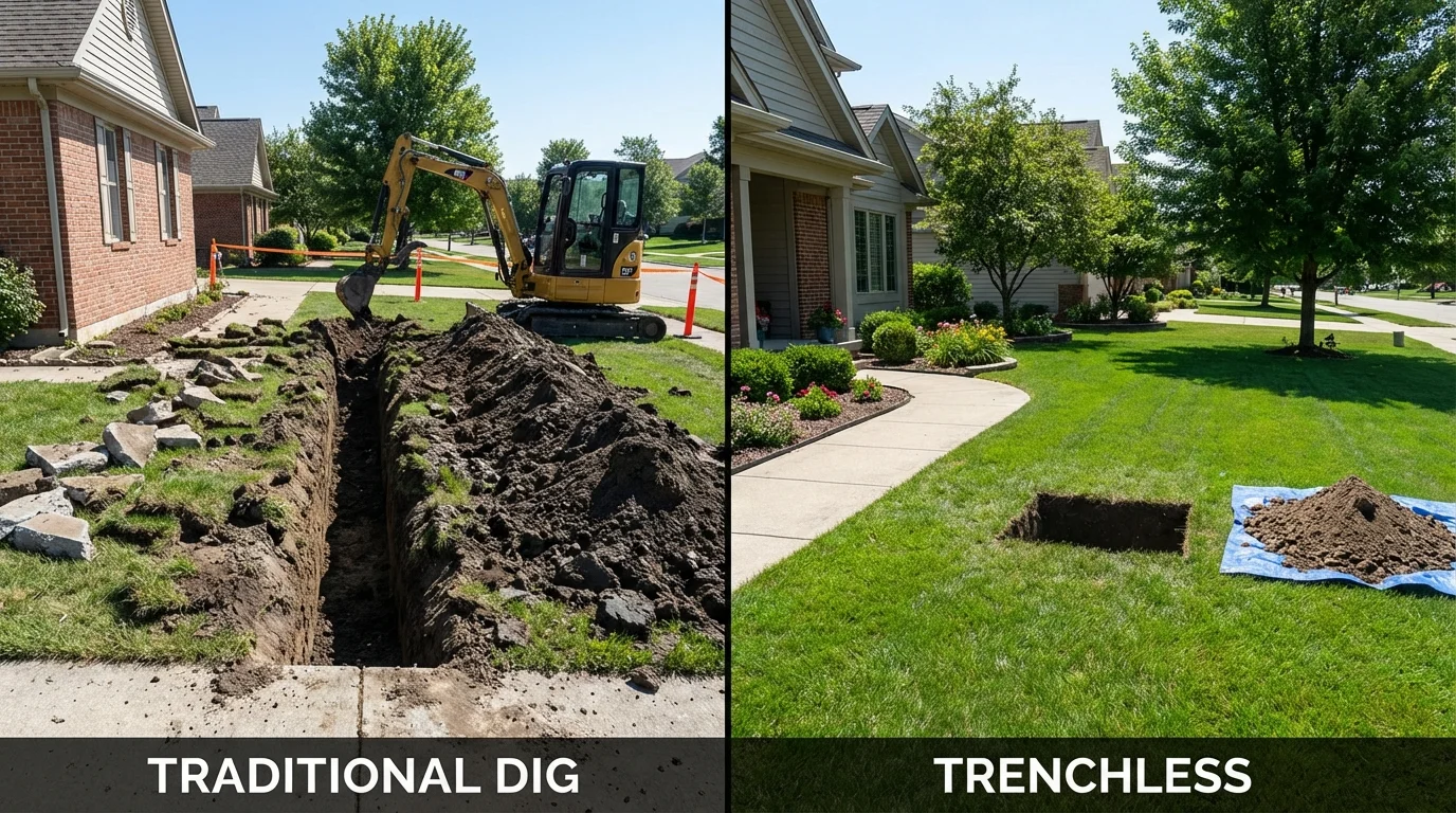 Trenchless sewer repair with minimal yard damage versus traditional excavation in Mercedes, TX